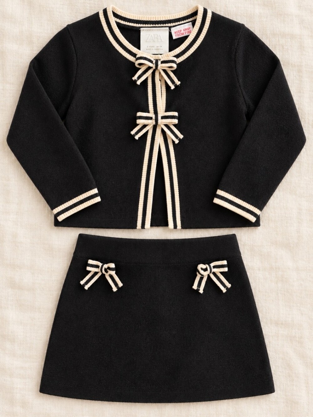Zara Black Knit Bow Trim Skirt Set | 3T